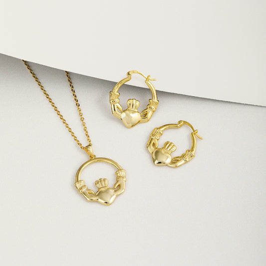 Argento Gold Puffy Claddagh Gift Set