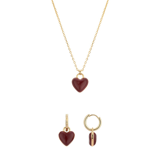 Gold Burgundy Puffy Heart Gift Set