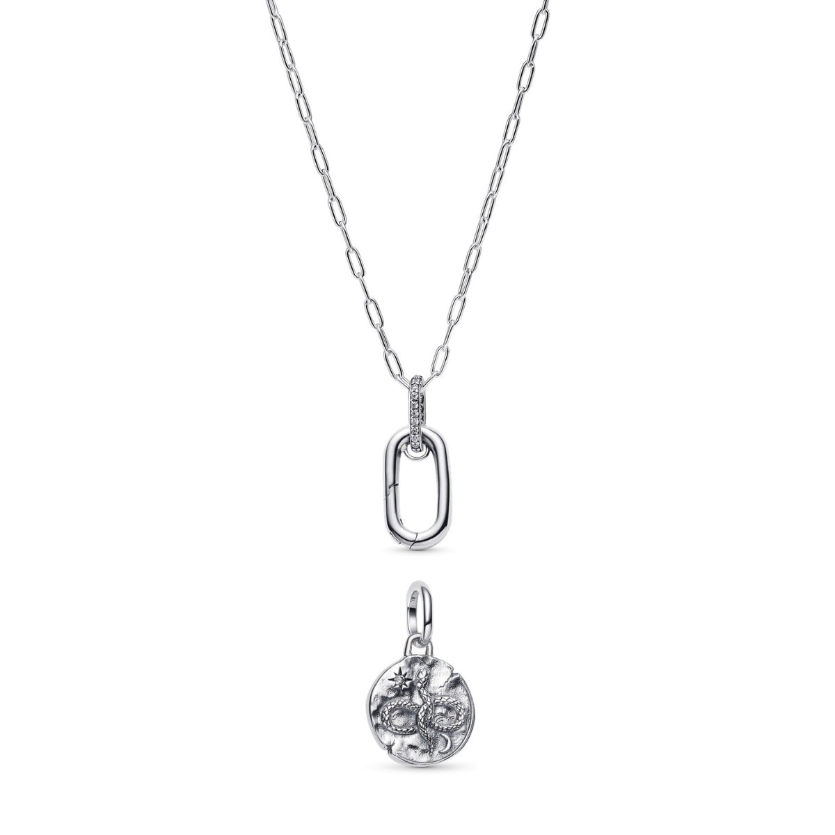 Silver Infinity Snake Link Necklace Set