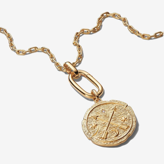 Pandora Gold Crossing Arrows Medallion Necklace Set