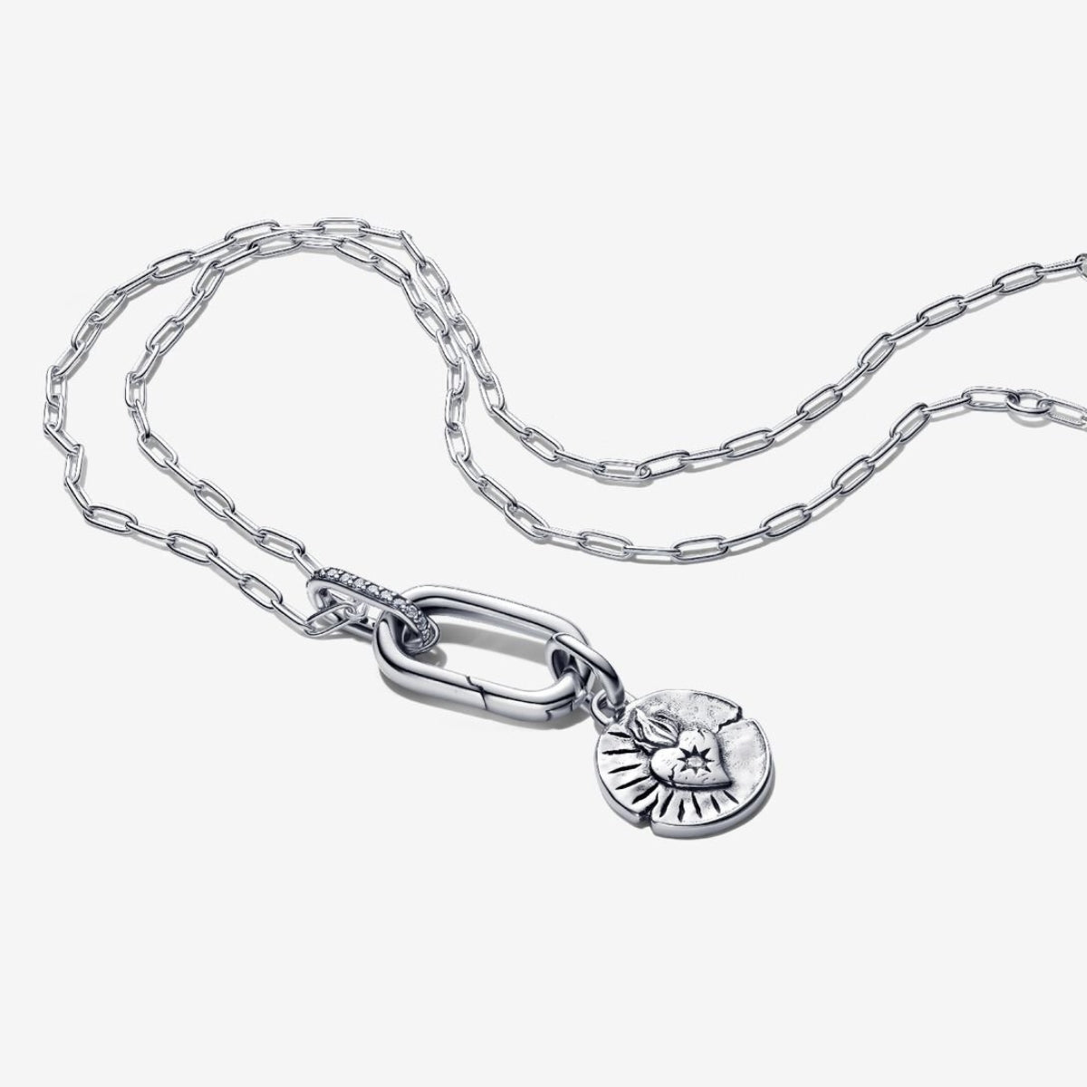 Silver Heart Medallion Necklace Set
