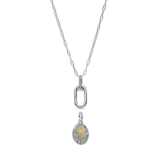 Pandora Silver Rose Medallion Openable Link Necklace Set