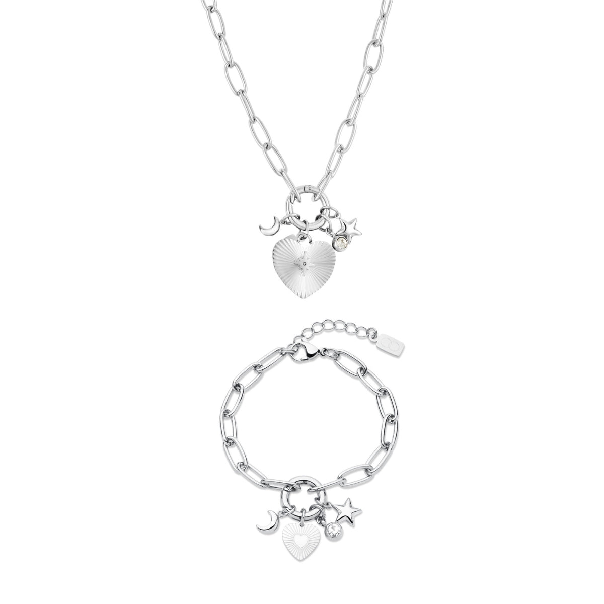Silver Stainless Steel Heart Charm Gift Set