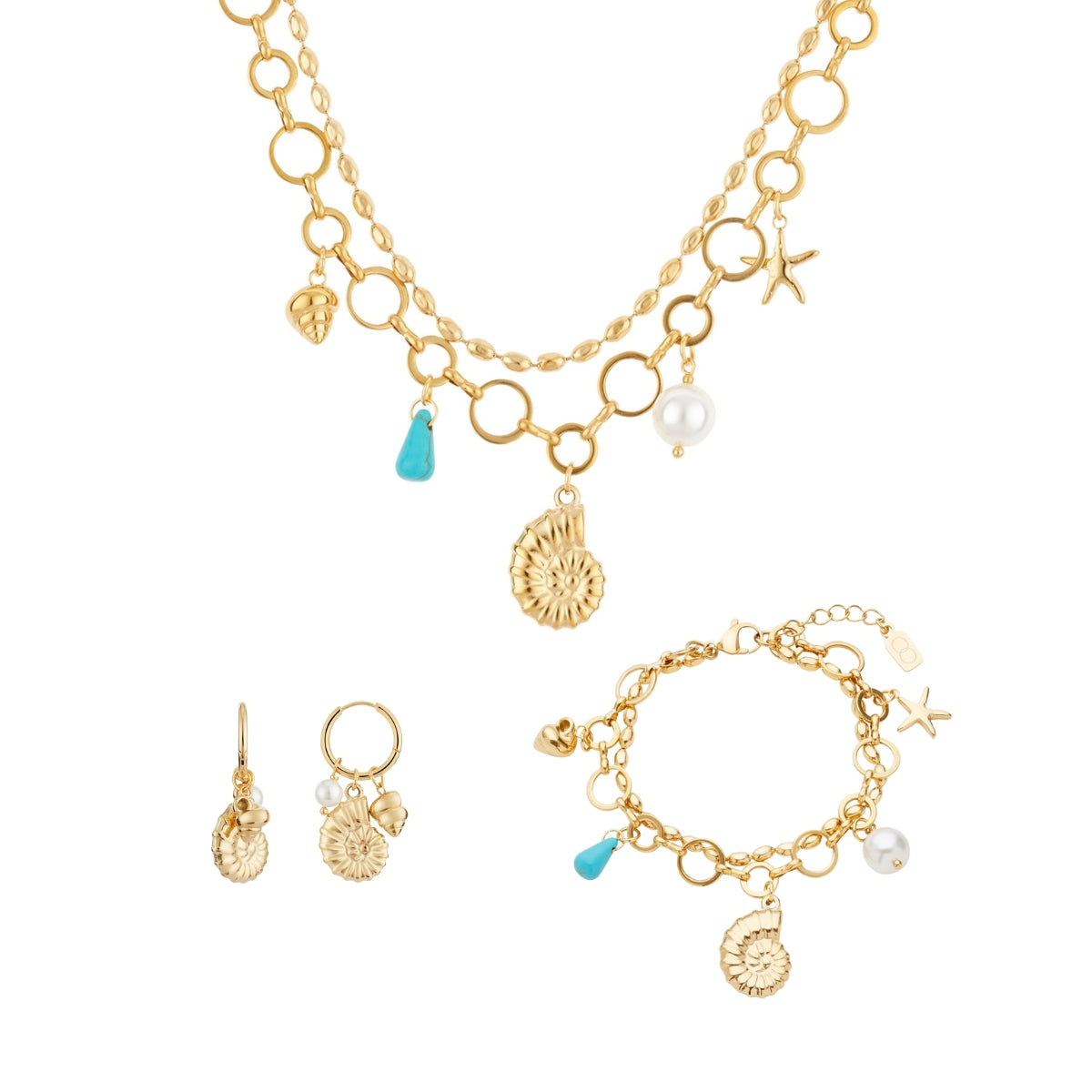 Over & Over Gold 14k Stainless Steel Shell Charm Gift Set