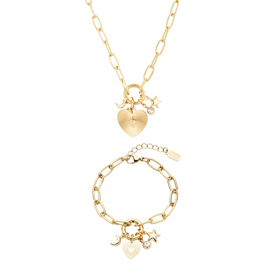 Over & Over Gold14k Stainless Steel Heart Charm Gift Set