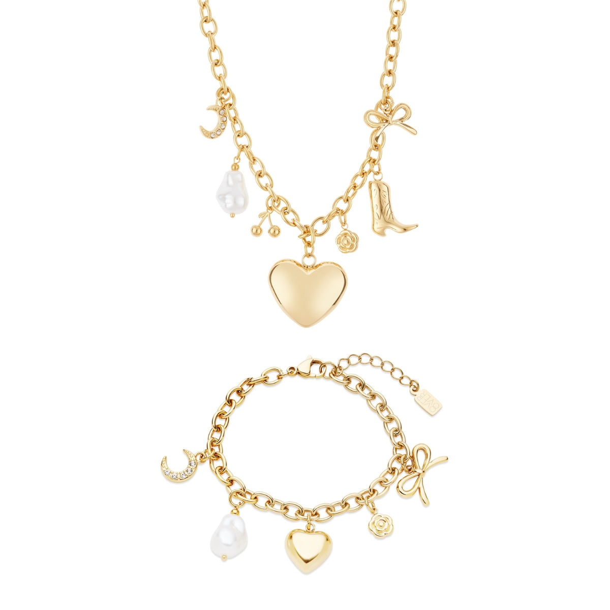 Gold 14k Stainless Steel Puffy Heart Charm Gift Set