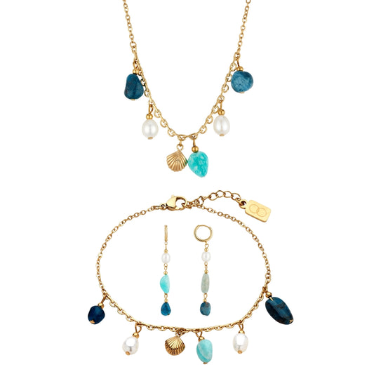 Over & Over Gold 14k Stainless Steel Amazonite Gift Set
