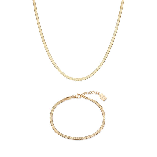 Over & Over Gold Steel Flat Snake Gift Set