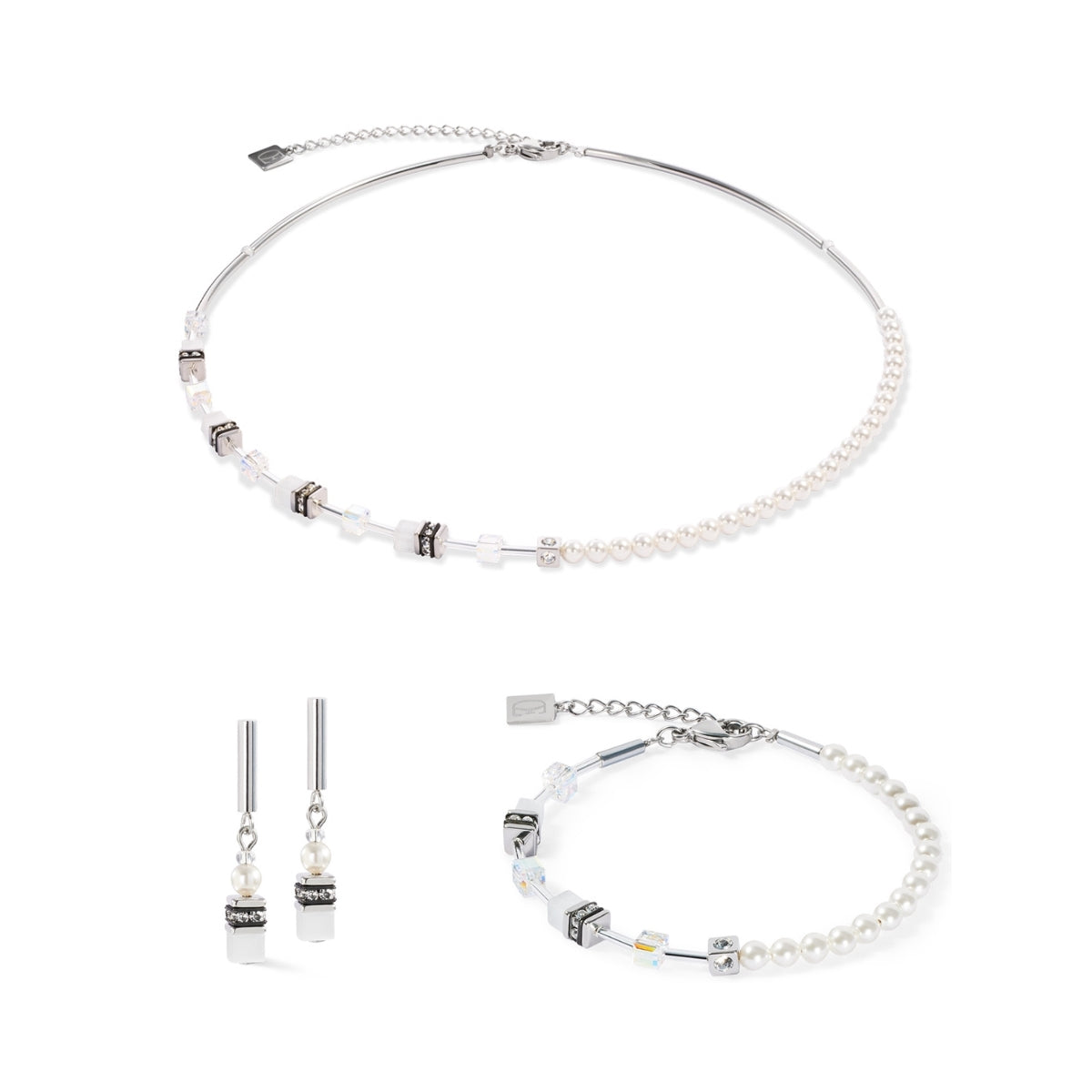 Silver Asymmetrical Mini Fusion Pearls Cubes Gift Set
