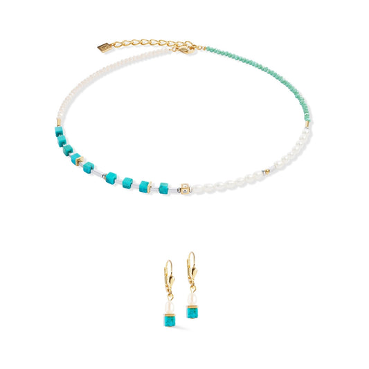 Gold Princess Fusion Pearls Turquoise Cubes Gift Set
