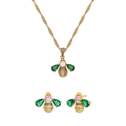 Gold Beatrice Bee Green Pink Gift Set