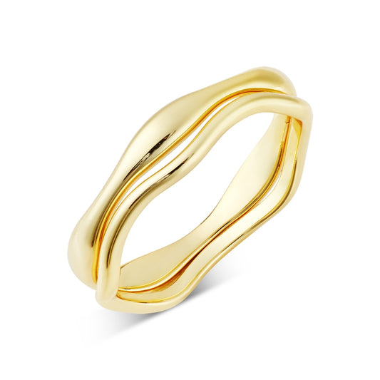 Argento Gold 14k Plated Wave Stacking Ring Set