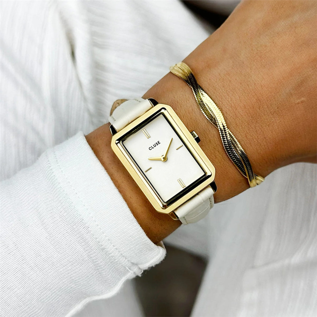 CLUSE Gold 14 mm Marshmallow Croc Leather Strap