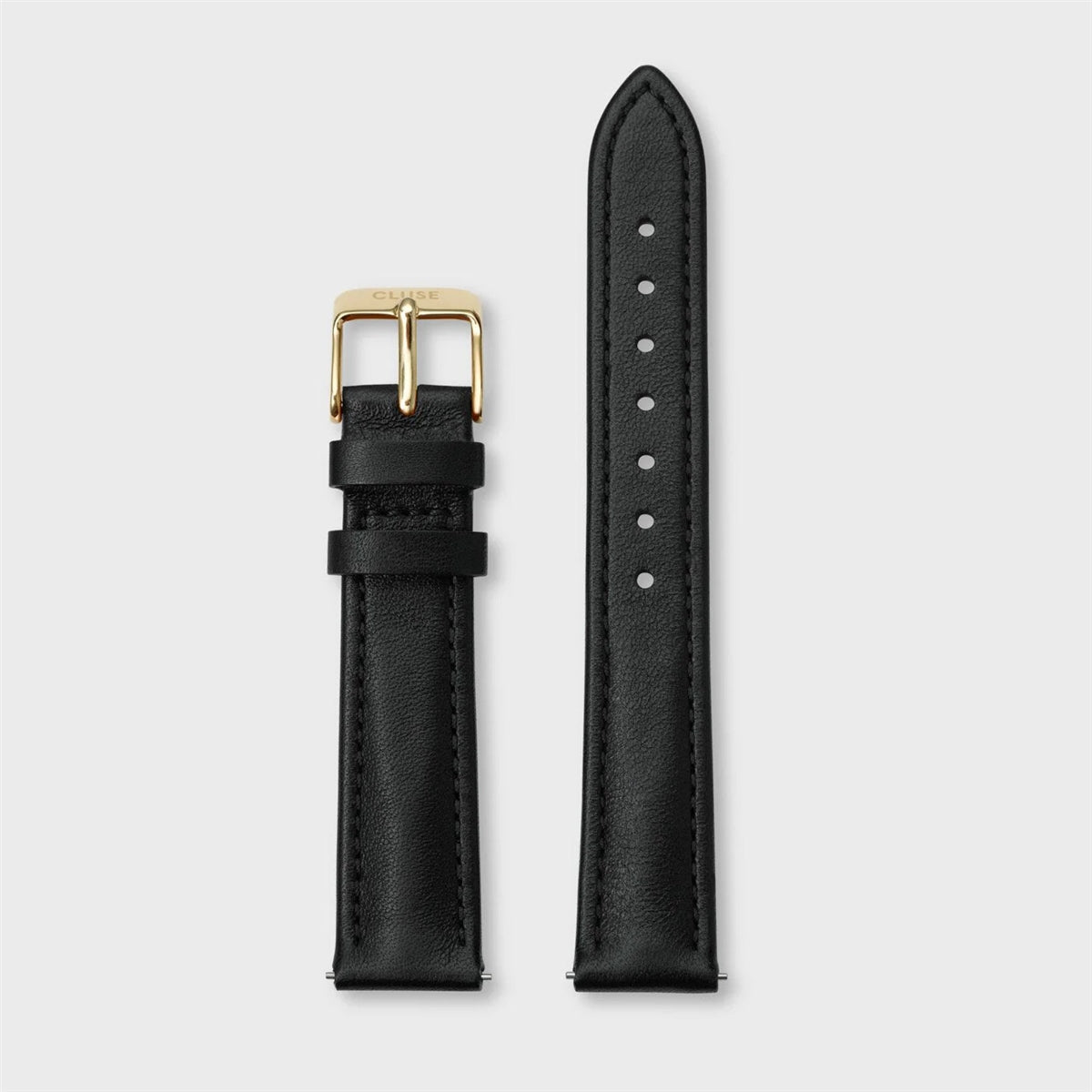 CLUSE Gold 16 mm Black Leather Strap