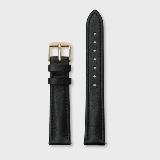CLUSE Gold 16 mm Black Leather Strap