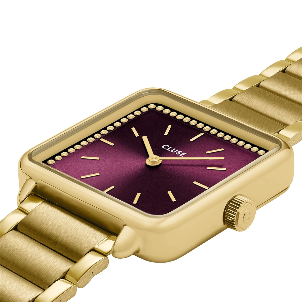 CLUSE Gold Tetragone Wine Crystal Watch