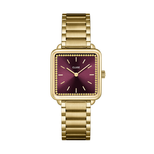 CLUSE Gold Tetragone Wine Crystal Watch