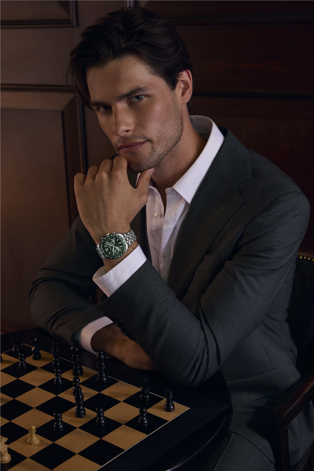 CLUSE Silver Aravis Dual Timer Green Watch