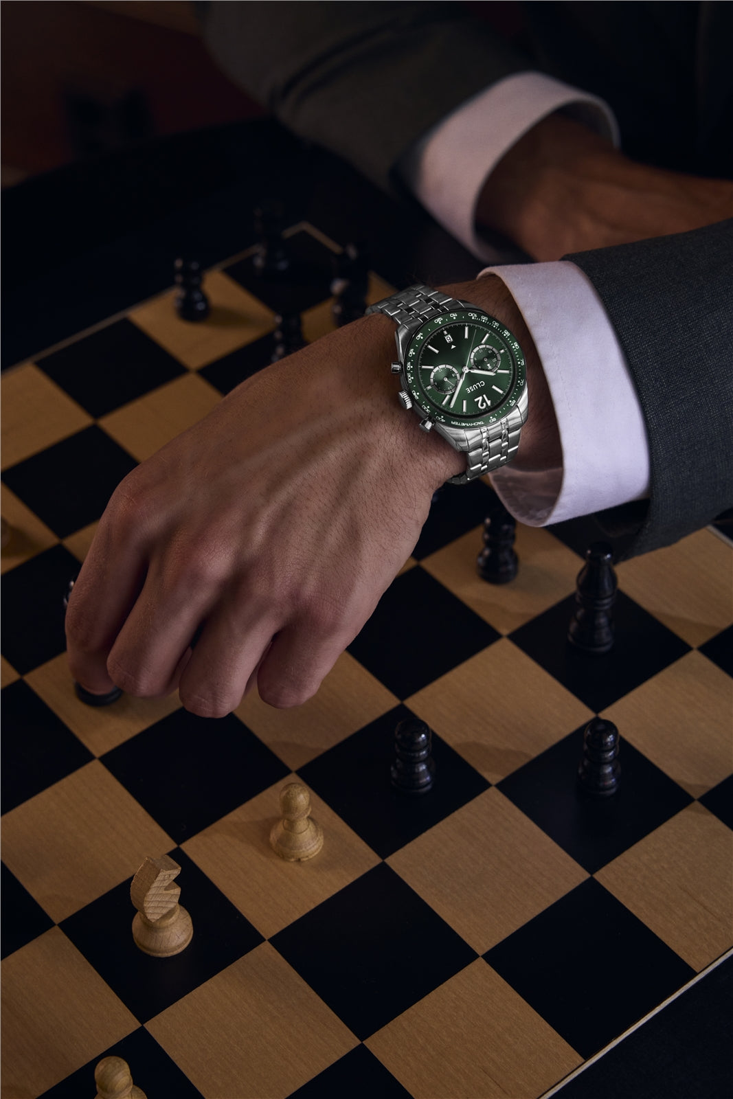 CLUSE Silver Aravis Dual Timer Green Watch