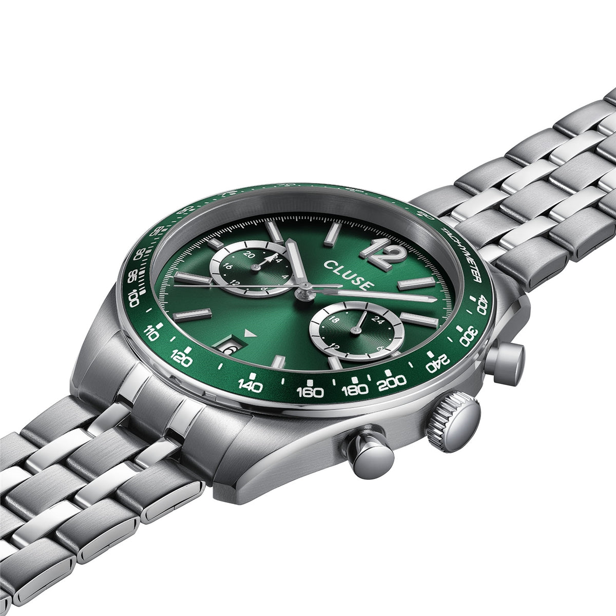 CLUSE Silver Aravis Dual Timer Green Watch
