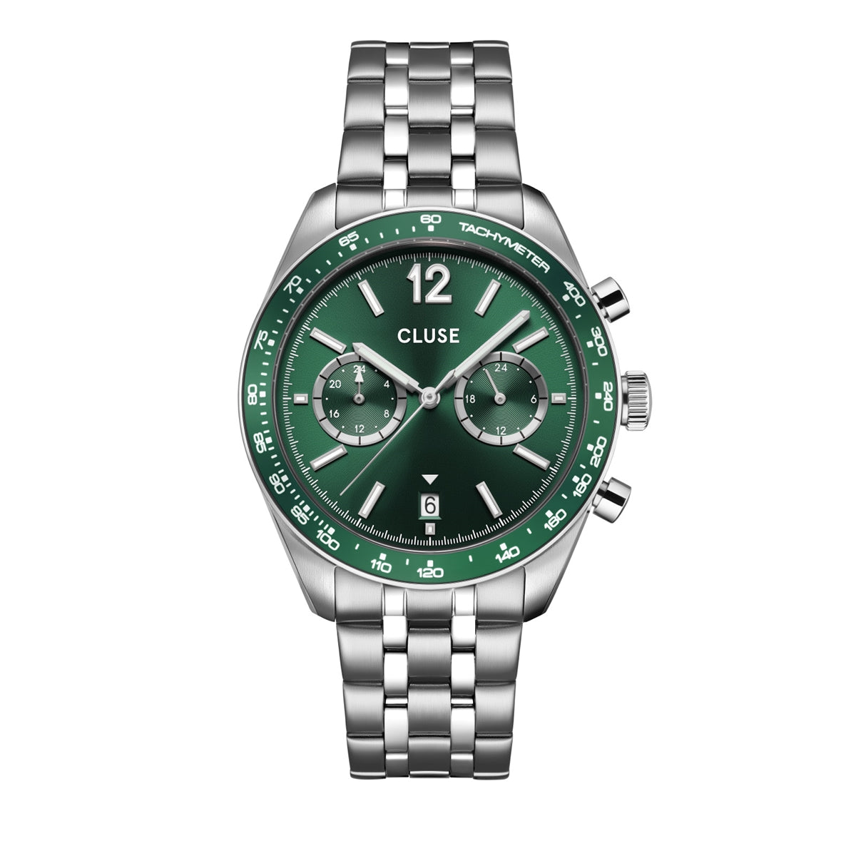 CLUSE Silver Aravis Dual Timer Green Watch