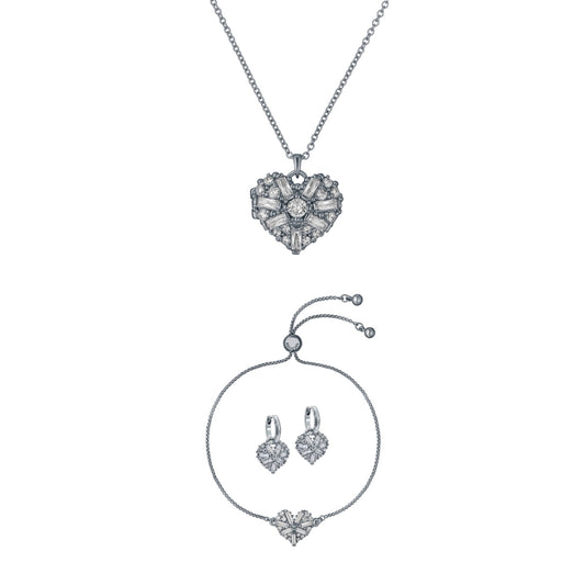 Silver Crystal Cluster Heart Gift Set