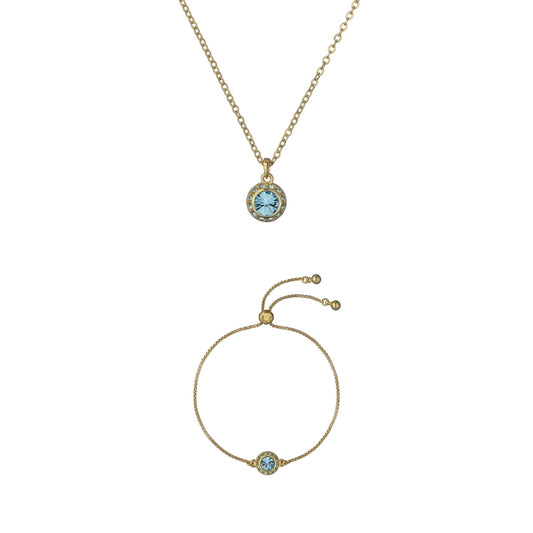 Gold Solitaire Blue Sparkle Halo Gift Set