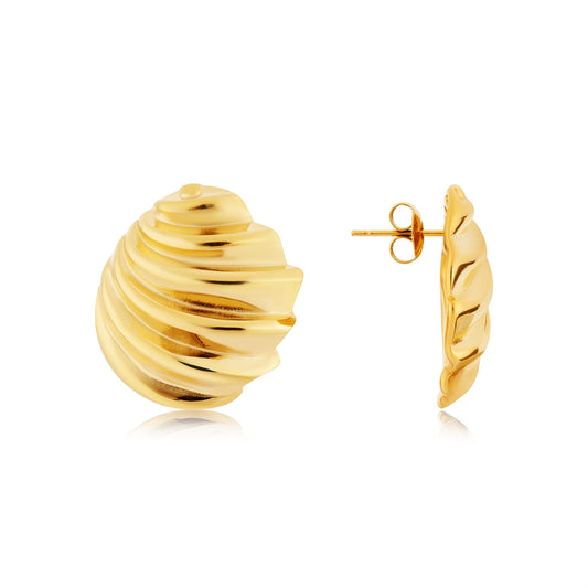 Over & Over Gold Curve Ripple Dome Stud Earrings