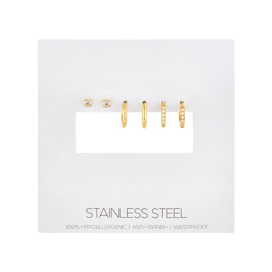 Over & Over Gold CZ Stud and Hoop Earring Set