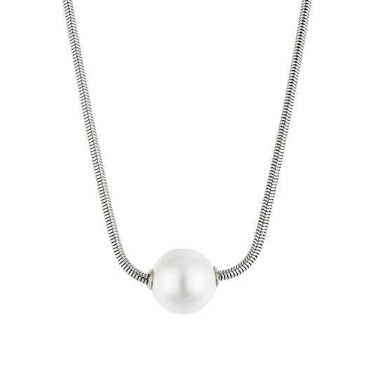 Over & Over Silver 12mm Pearl Snake Chain Necklace