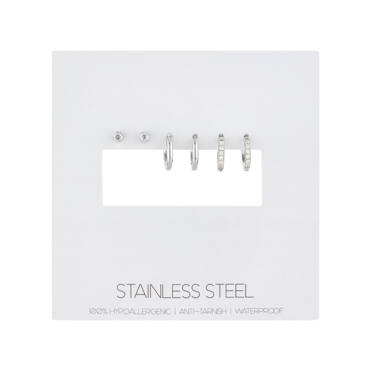 Over & Over Silver CZ Stud Hoop Earring Set