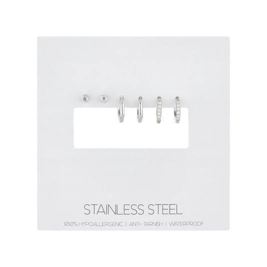 Over & Over Silver CZ Stud Hoop Earring Set