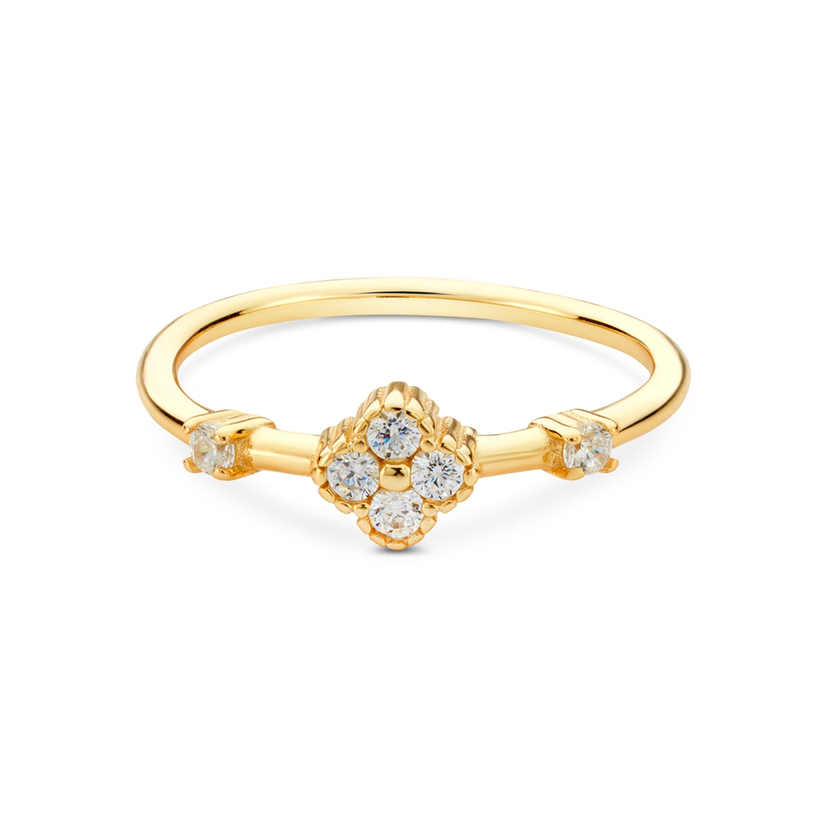 Argento 14k Gold Plated CZ Clover Ring