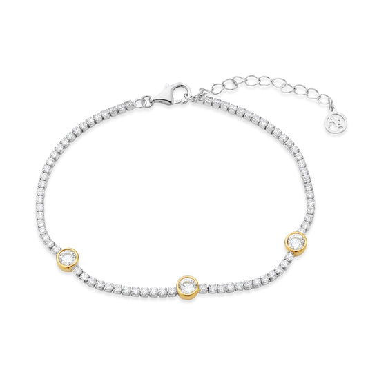 Argento Silver Two Tone Circle CZ Tennis Bracelet