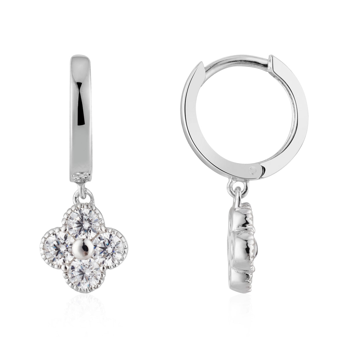 Argento Silver Clover CZ Huggie Earrings