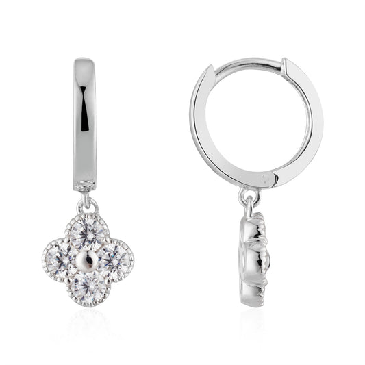 Argento Silver Clover CZ Huggie Earrings