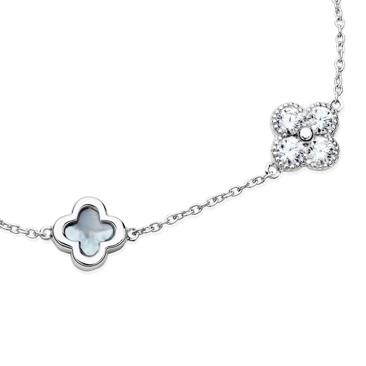 Argento Silver Multi Clover CZ Mother of Pearl Bracelet
