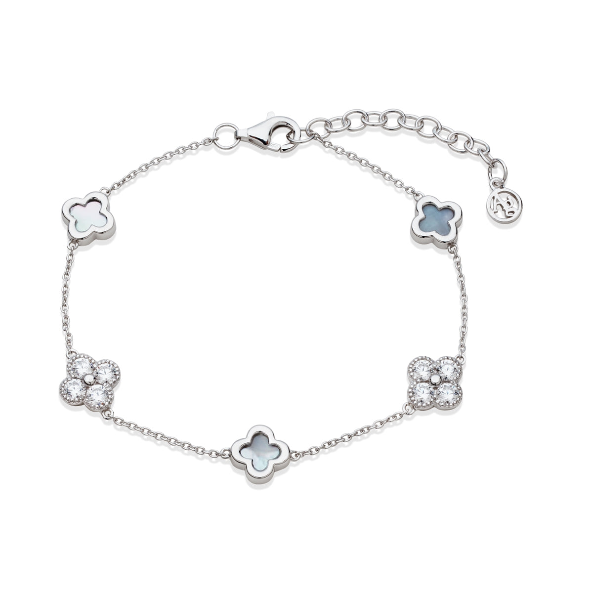 Argento Silver Multi Clover CZ Mother of Pearl Bracelet