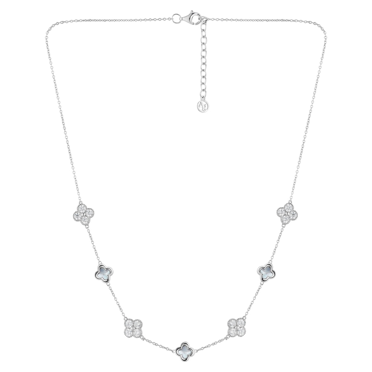 Argento Silver Multi Clover CZ Mother of Pearl Necklace
