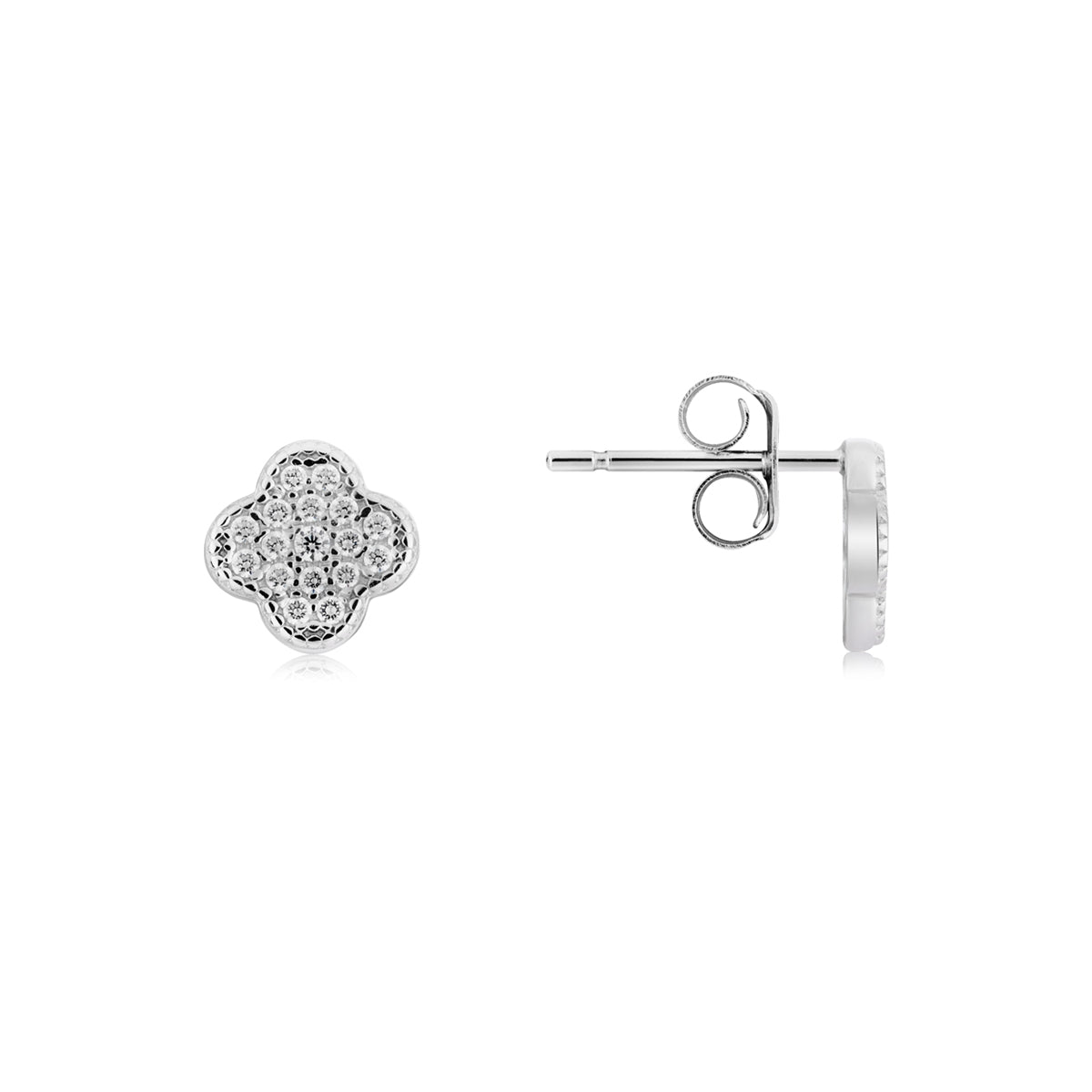 Argento Silver Pave Clover Stud Earrings