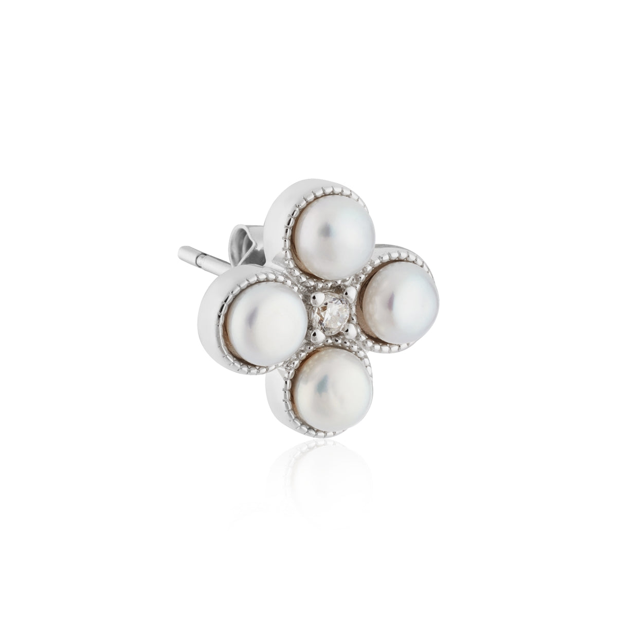 Argento Silver Pearl Clover Stud Earrings