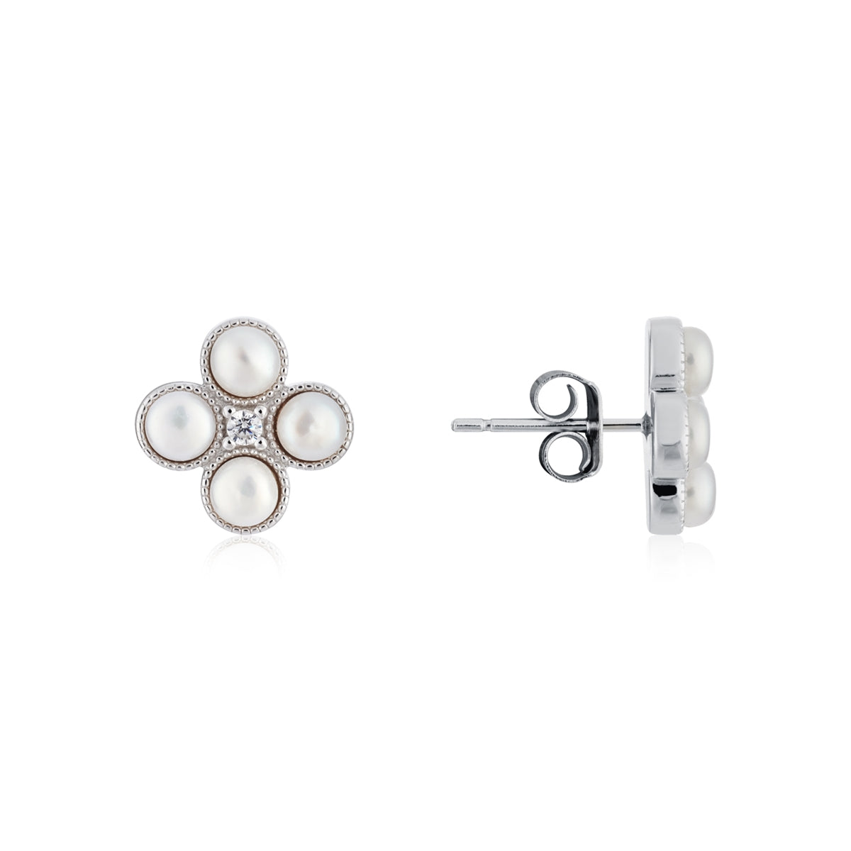 Argento Silver Pearl Clover Stud Earrings