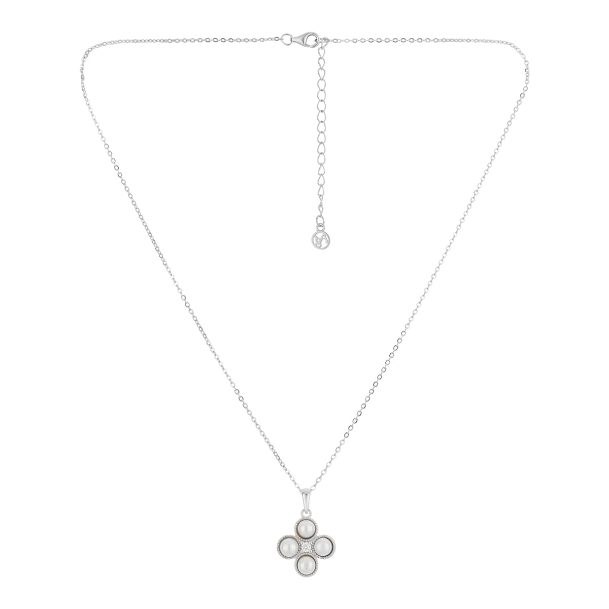 Argento Silver Pearl Clover Studded Necklace