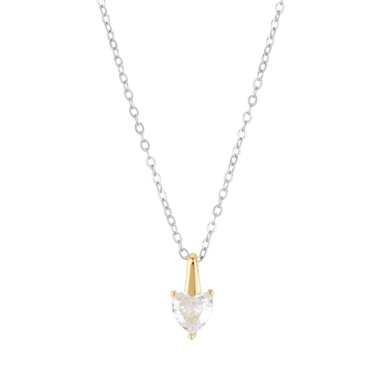 Argento Silver Two Tone Bar CZ Heart Necklace