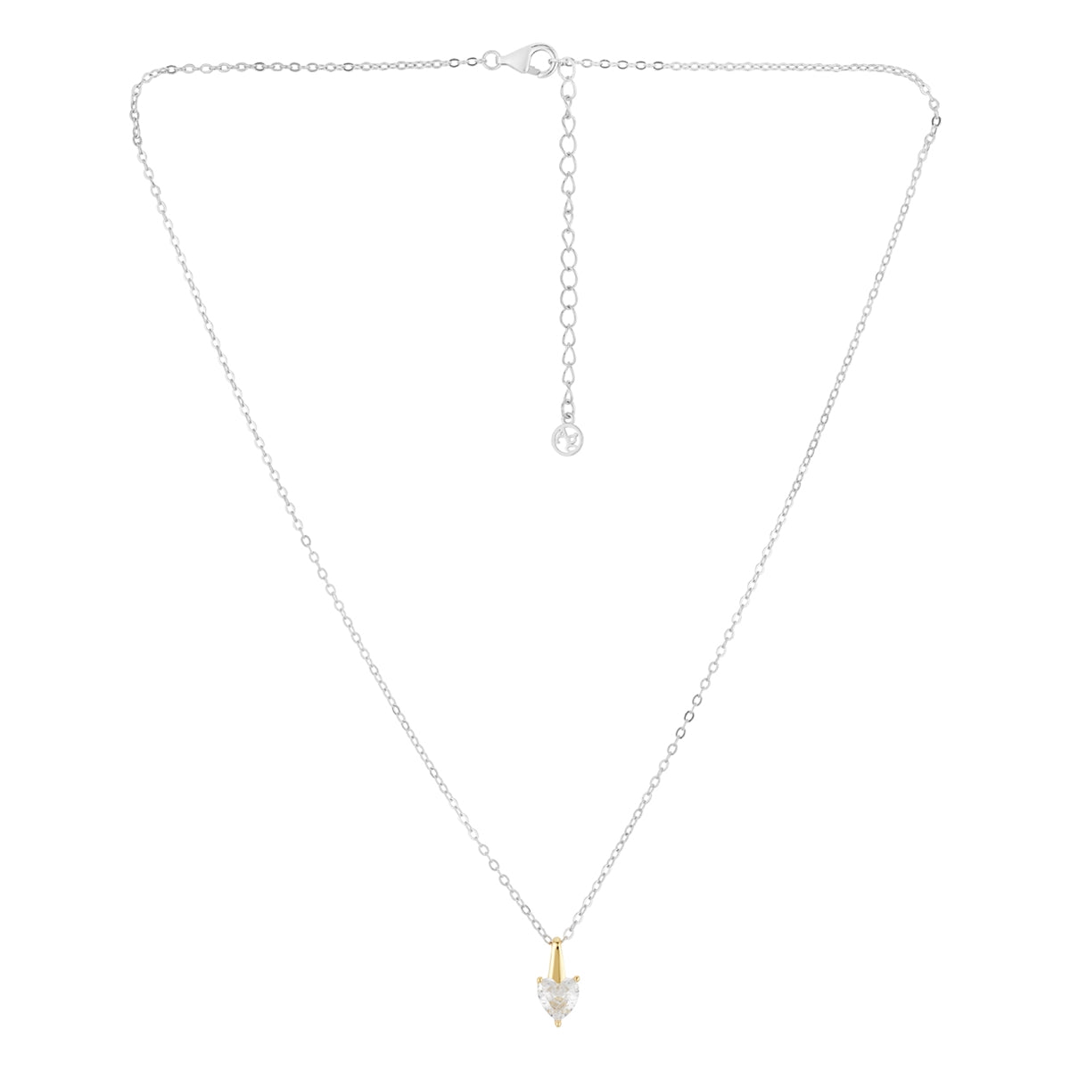 Argento Silver Two Tone Bar CZ Heart Necklace
