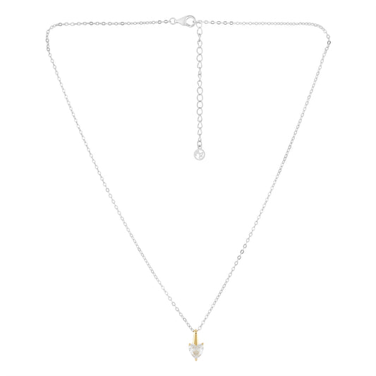 Argento Silver Two Tone Bar CZ Heart Necklace
