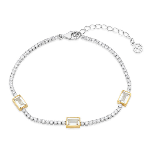 Argento Silver Two Tone Rectangular CZ Tennis Bracelet