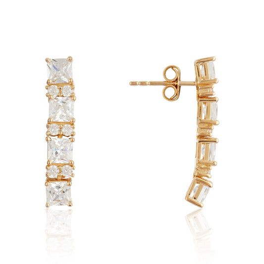 Argento Gold Square Baguette CZ Row Drop Earrings