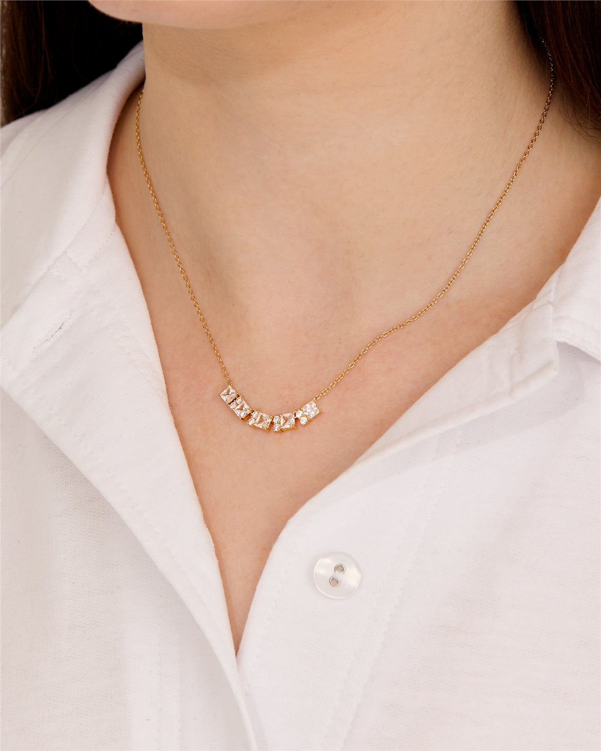Argento Gold Square Baguette CZ Row Necklace