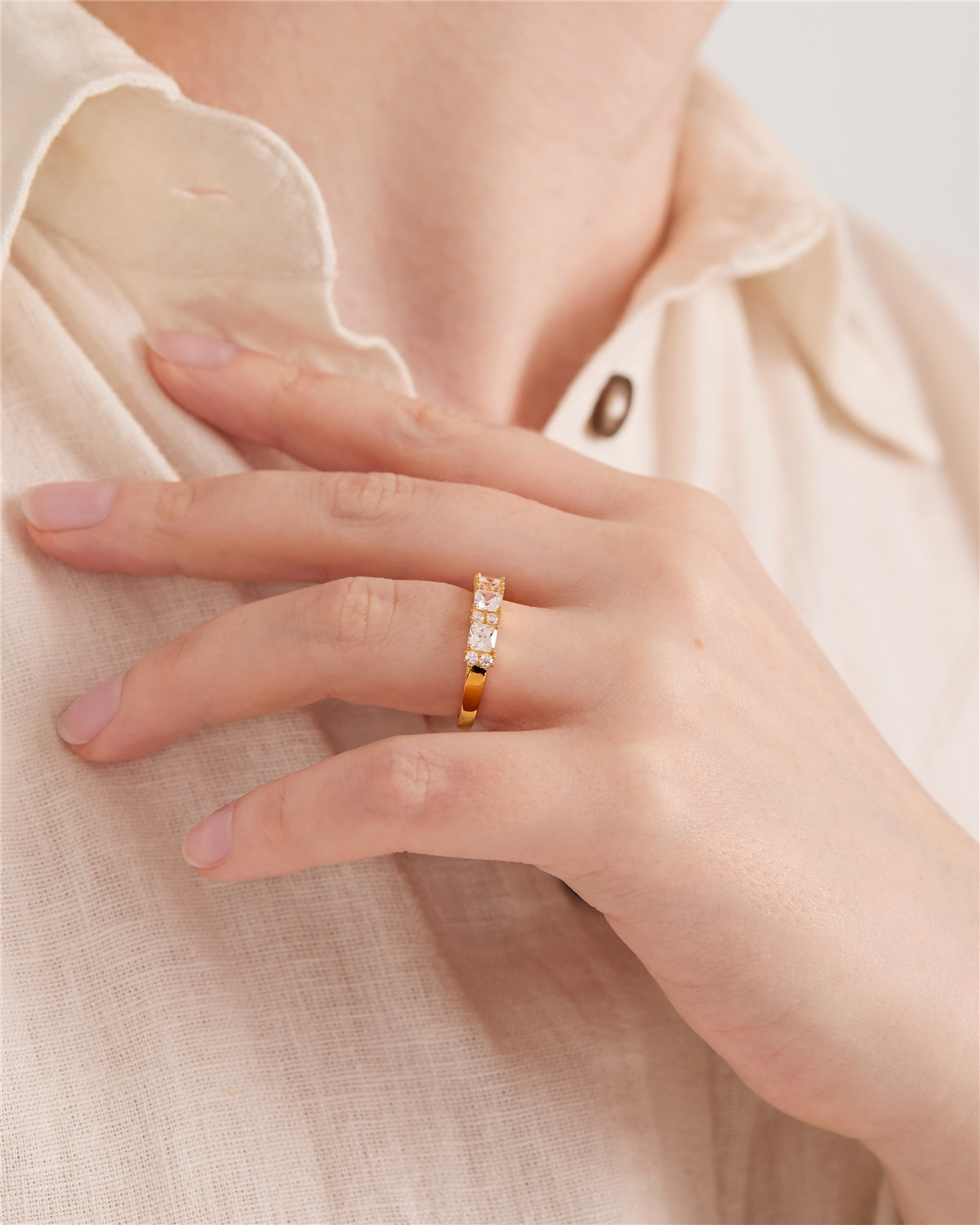 Argento Gold Square Baguette CZ Row Ring